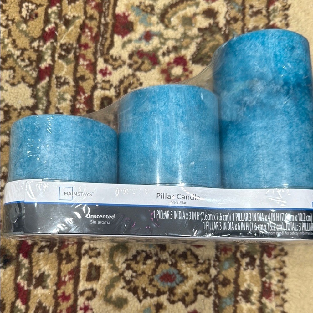 Mainstays Aqua Blue Pillar Candle Trio